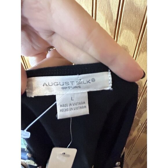 August Silk Women's Short Sleeve Black Cotton Top Shell & Pearl Accent Sz L NWT - Picture 10 of 11